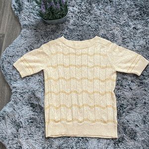 Bohme brand muted yellow sweater short sleeve Chevron pattern vintage